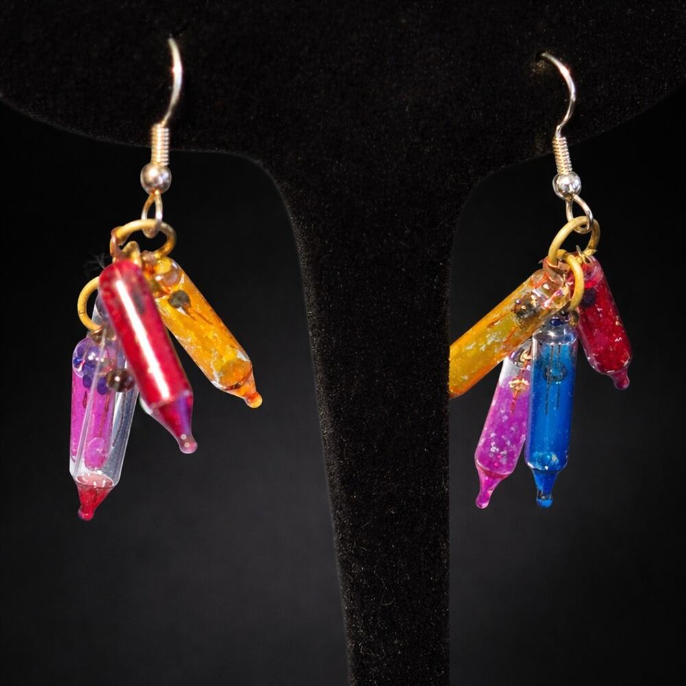 Vintage Long Christmas Light Pierced Earrings Colorful Dangle Earrings 2" h-60